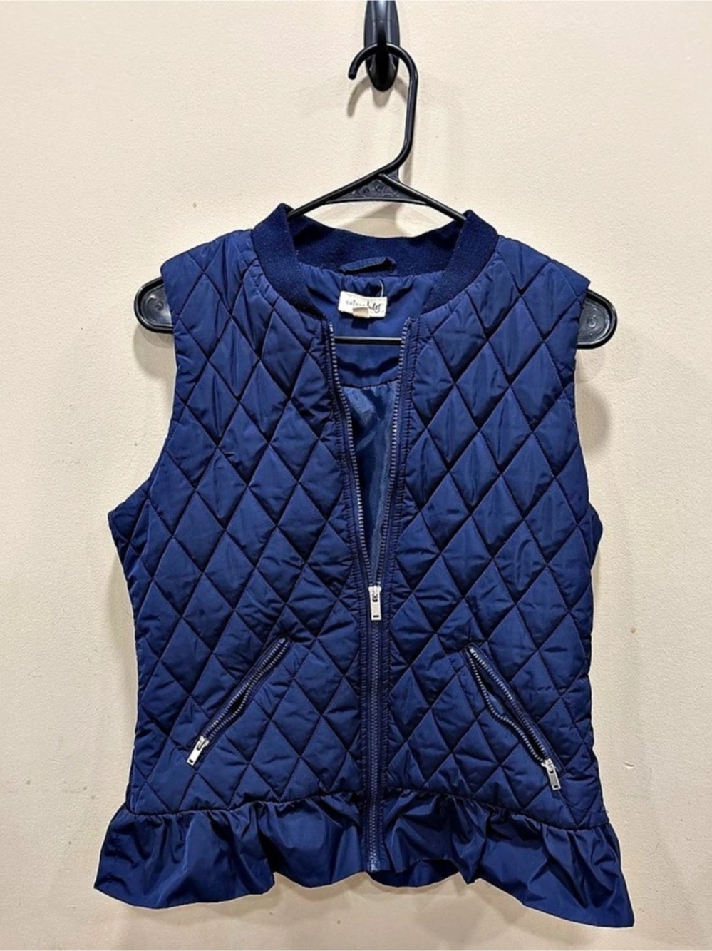 Maison Jules Quilted Ruffle Hem Vest in Blue Large